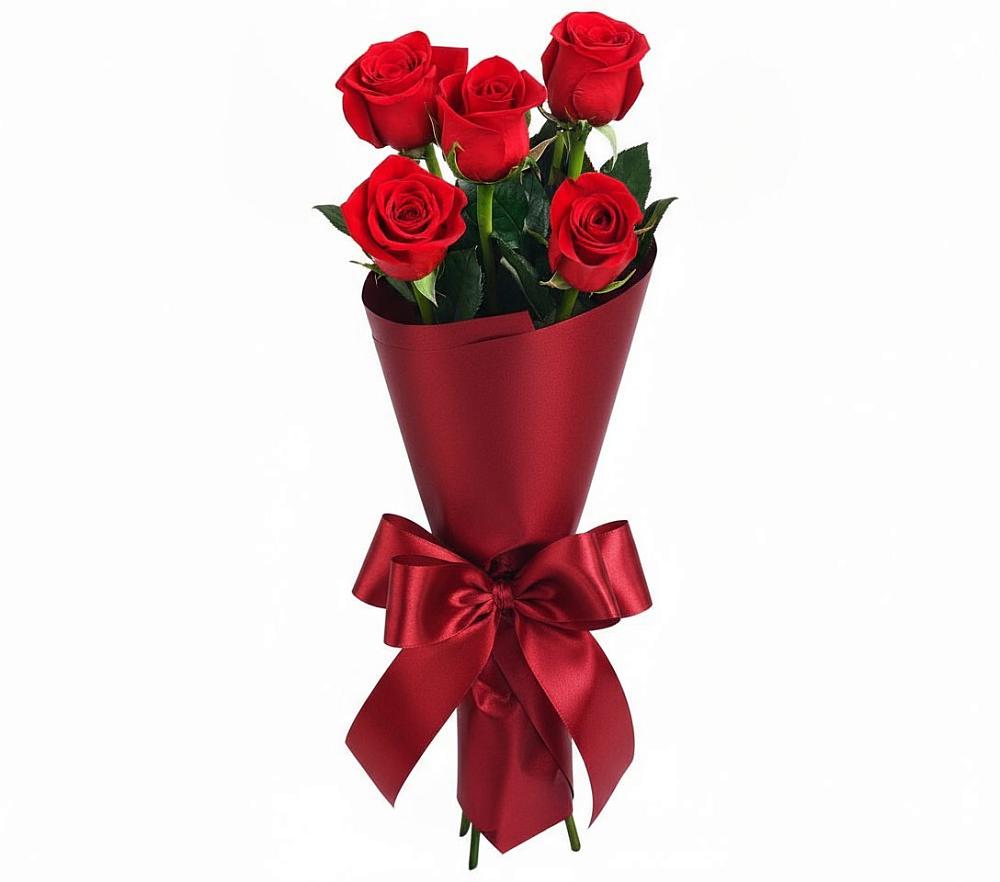 Букет 5 Красных роз Эдлесс Лав в Ожерелье