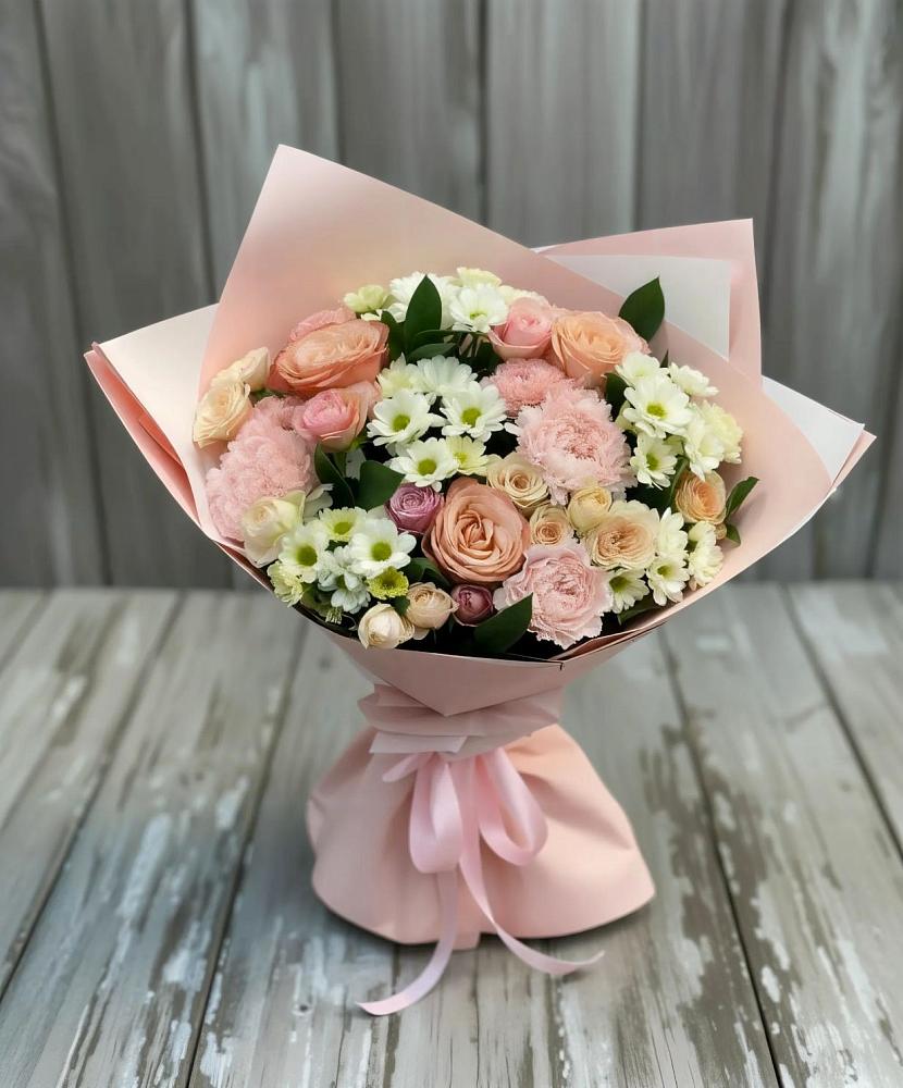 Букет цветов из: Гвоздики, Розы и Хризантемы в Ожерелье