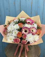 Букет цветов из:  Розы, Герберы и Хризантемы в Ожерелье