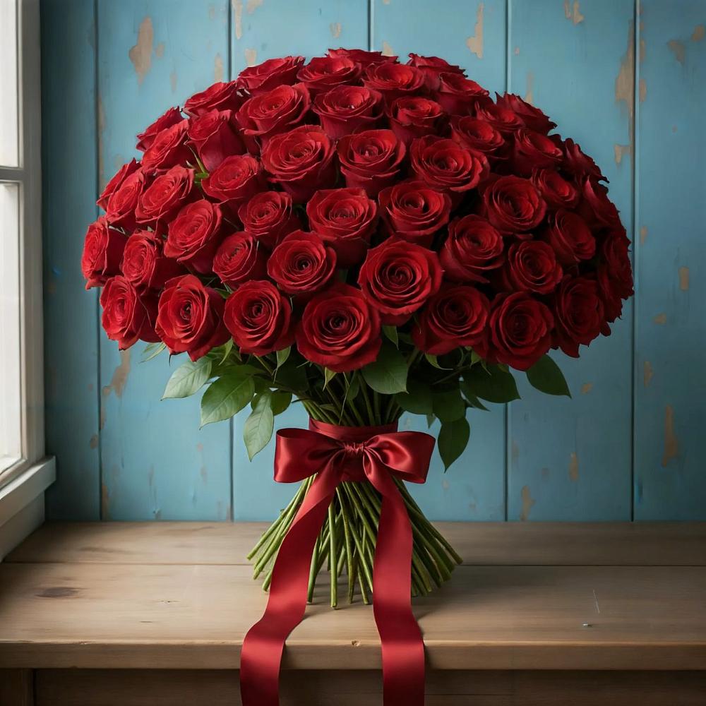 Букет Красные розы Блэк Меджик в Ожерелье