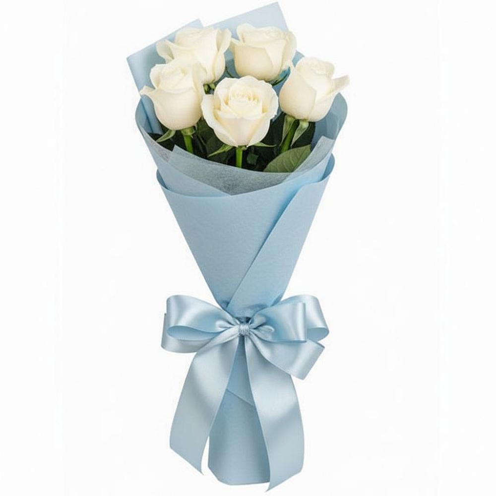 Букет 5 Белых роз Проуд в Ожерелье