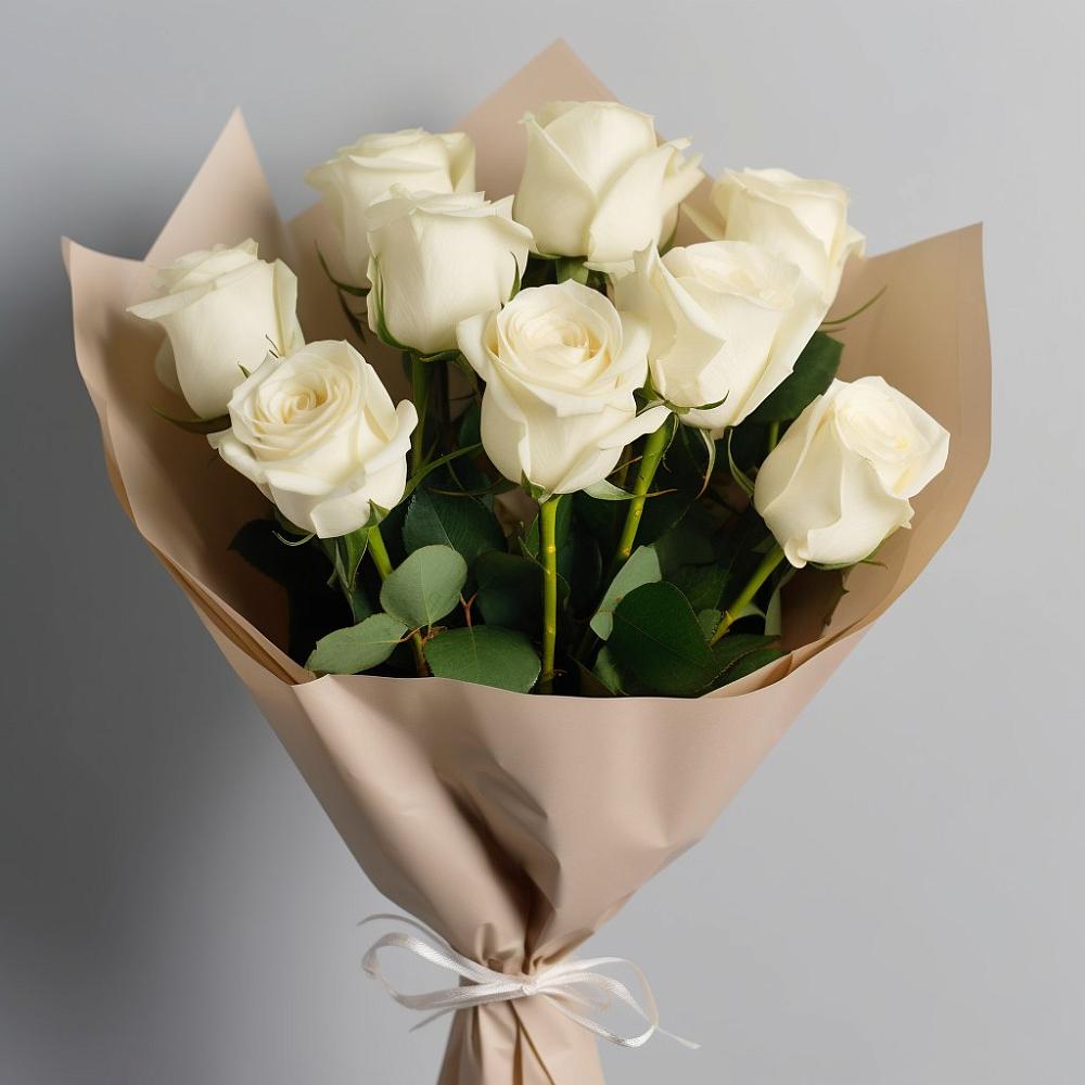 Букет 9 Белых роз Эдлесс Лав в Ожерелье