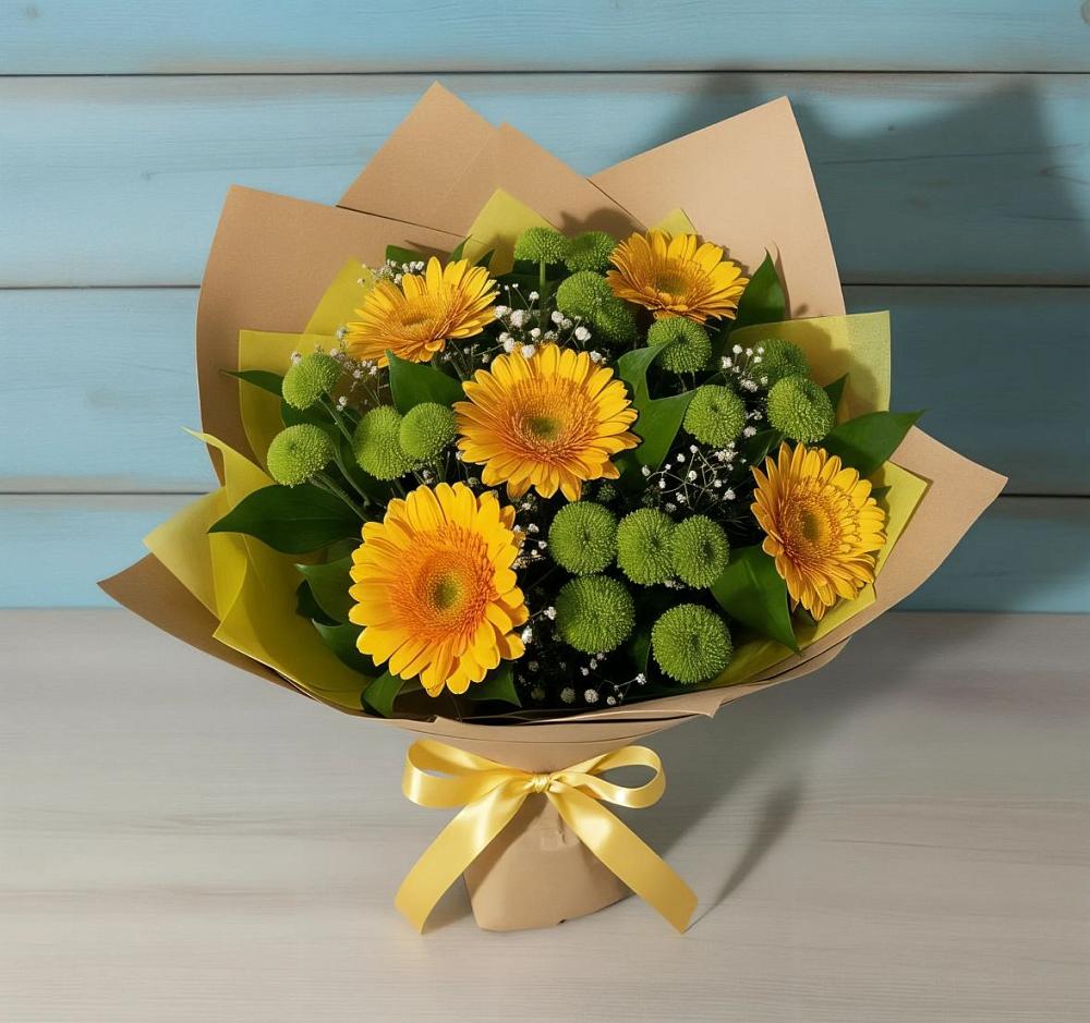 Букет цветов из: Герберы и Хризантемы в Ожерелье