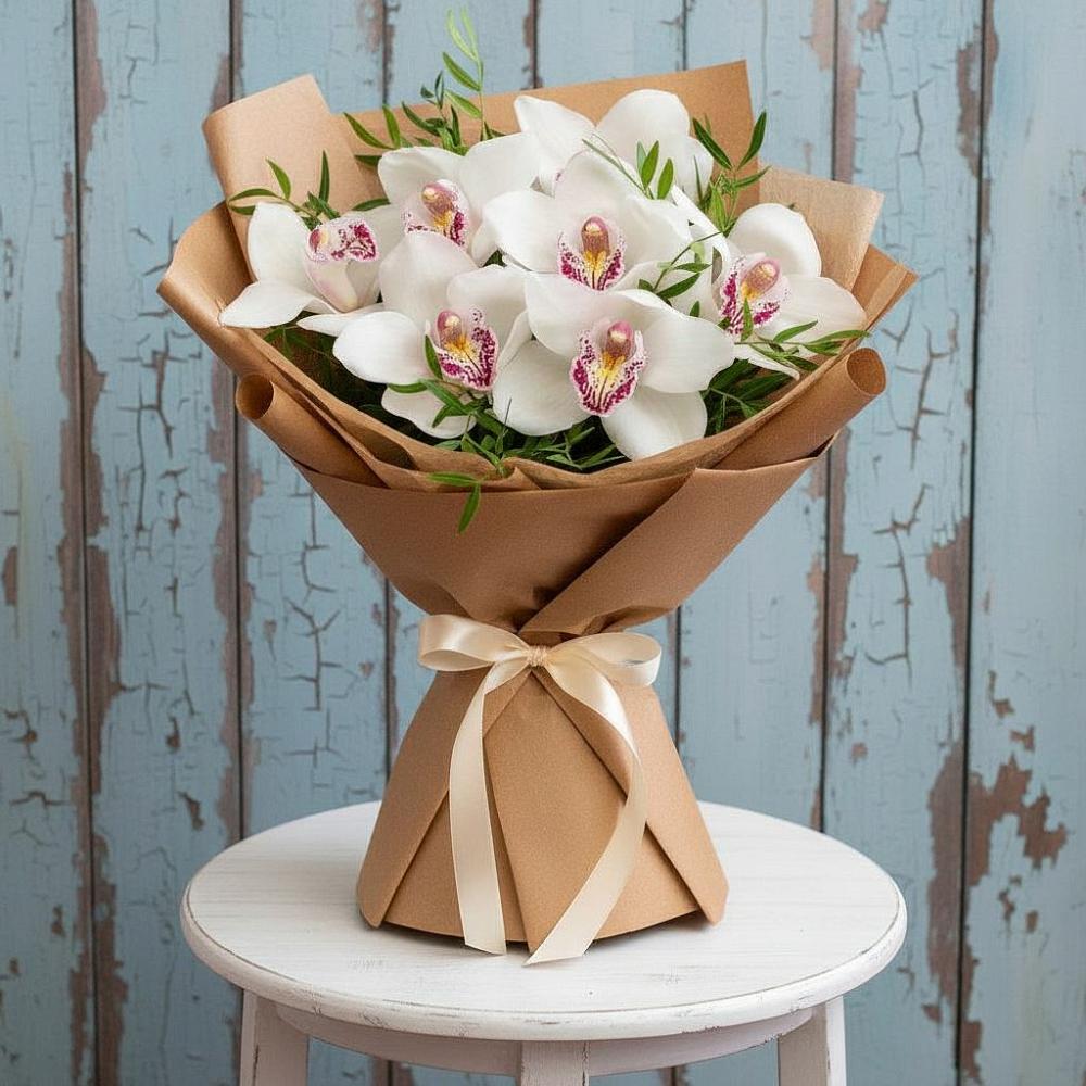 Букет цветов из: Орхидеи и Розы в Ожерелье