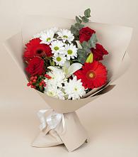 Букет цветов из:  Розы, Хризантемы, Герберы и Лилии в Ожерелье