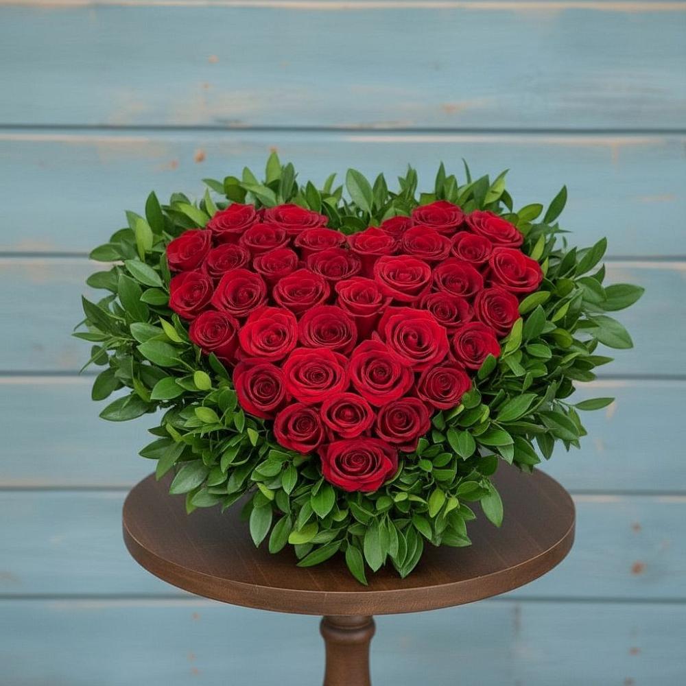 Цветочная композиция из Розы в виде сердца в Ожерелье