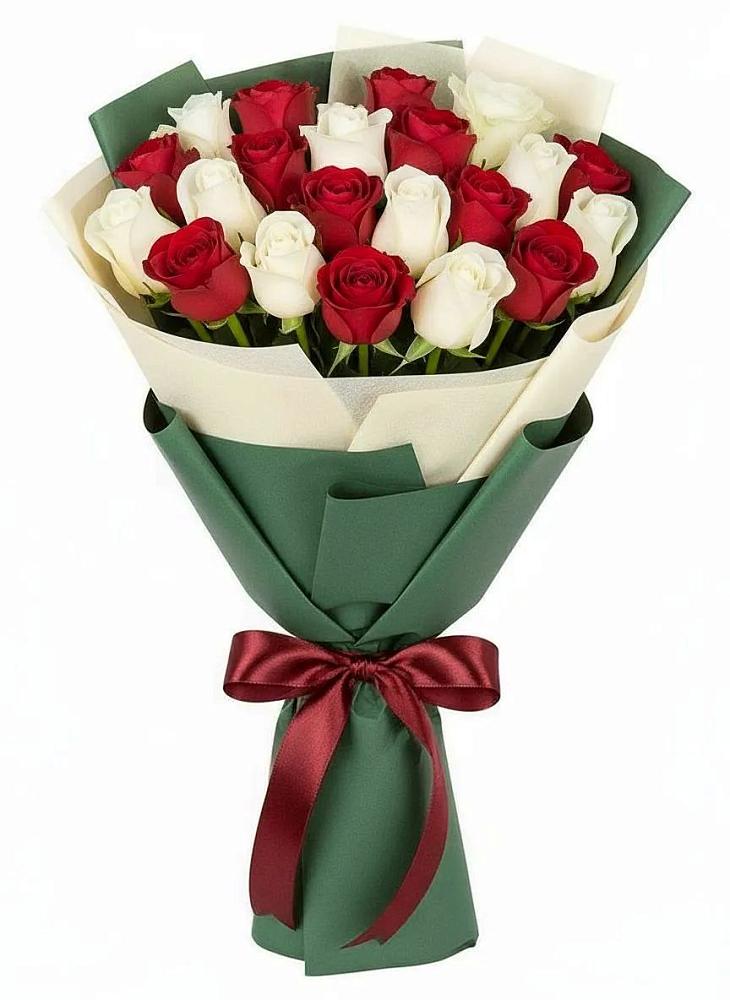 Букет Микс из красных и белых роз в Ожерелье