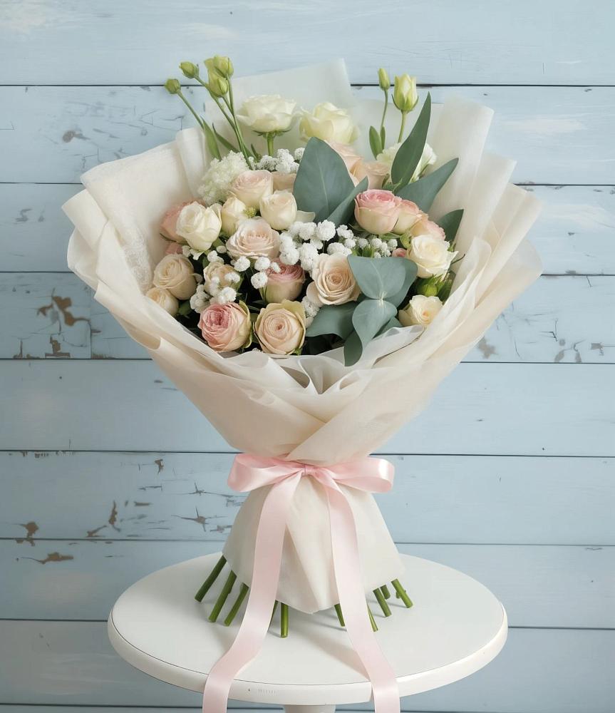 Букет цветов из: Розы и Лизиантусы в Ожерелье