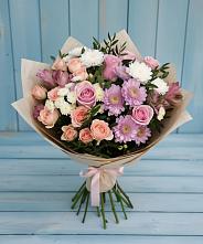 Букет цветов из:  Хризантемы, Розы и Альстромерии #REPLACE_PRED# Ожерелье