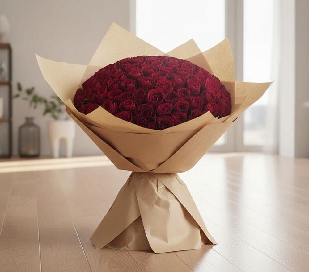 Букет 101 Красная роза в Ожерелье