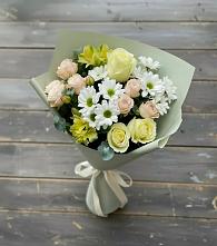 Букет цветов из:  Альстромерии, Розы и Хризантемы в Ожерелье