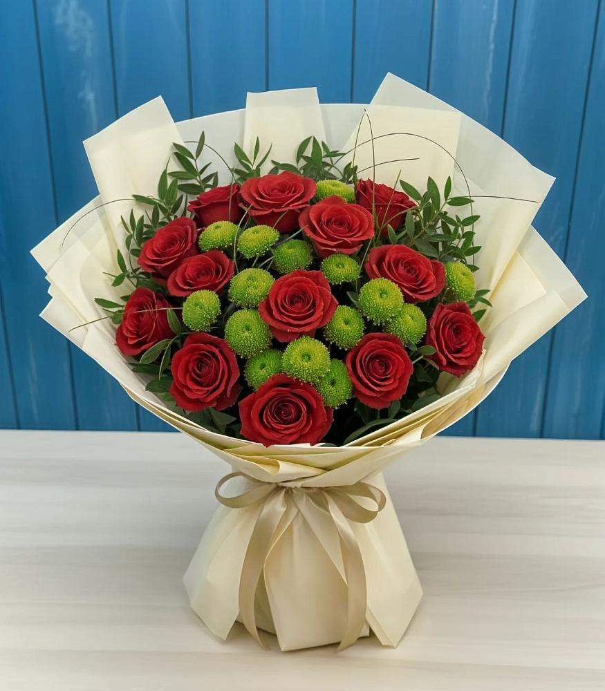 Букет цветов из: Розы и Хризантемы в Ожерелье